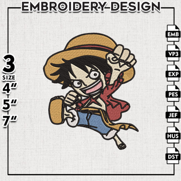 Luffy Chibi Punch Embroidery Design, Anime Character Embroidery Files, Naruto Machine Embroidery Pes Files, Digital Download