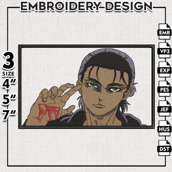 Eren Shingeki Embroidery Files / Attack On Titan Embroidery Designs / Manga Digital Download