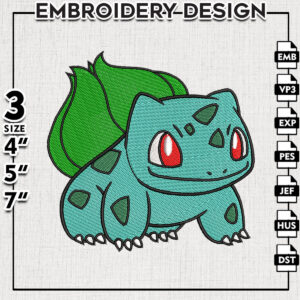 Fushigidane Embroidery Designs, Fushigidane Logo Embroidery Files, Pokemon Machine Embroidery, Digital Download