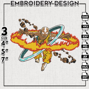 Fire Aang Embroidery Design, Avatar Machine Embroidery Files, Digital Download