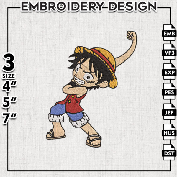 Monkey D Luffy Embroidery Design, Anime Character Embroidery Files, Manga machine embroidery, Digital Download