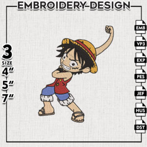 Monkey D Luffy Embroidery Design, Anime Character Embroidery Files, Manga machine embroidery, Digital Download