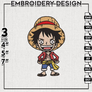 Chibi Luffy Anime Character Embroidery Files, One Piiece Embroidery Designs, Machine Embroidery Digital Download