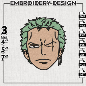 Zoro Embroidery File, One Piece Embroidery Design, Anime Character Machine Embroidery Digital Download