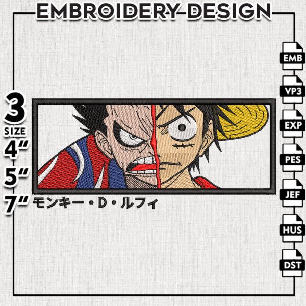 Luffy gear embroidery design, One Piece embroidery, anime design, embroidery file