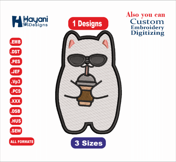 Cute cat Embroidery Files, Anime Character Embroidery ,قطة لطيفة,Cute cat Embroidery Design