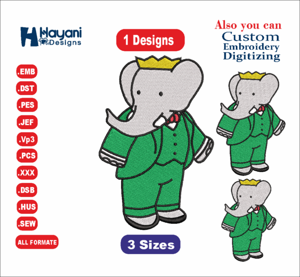 Babar Elephent Embroidery Designs,Babar Elephent free Embroidery Design, Files Instant Download