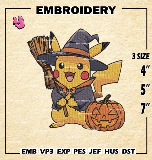 Pikachu Witch Halloween Costume Embroidery Files/ Halloween Stitching Designs/ Pokemon Machine Embroidery Patterns/ Digital Download