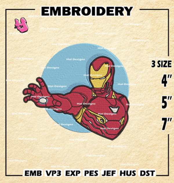 Iron Man Embroidery Designs / Iron Man Logo Embroidery Files/ Marvel Comics Machine Embroidery Pattern/ Digital Download
