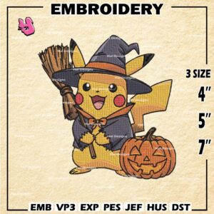 Pikachu Witch Halloween ,Costume Embroidery Files,Halloween Stitching Designs, Pokemon Machine Embroidery Patterns,Digital Download
