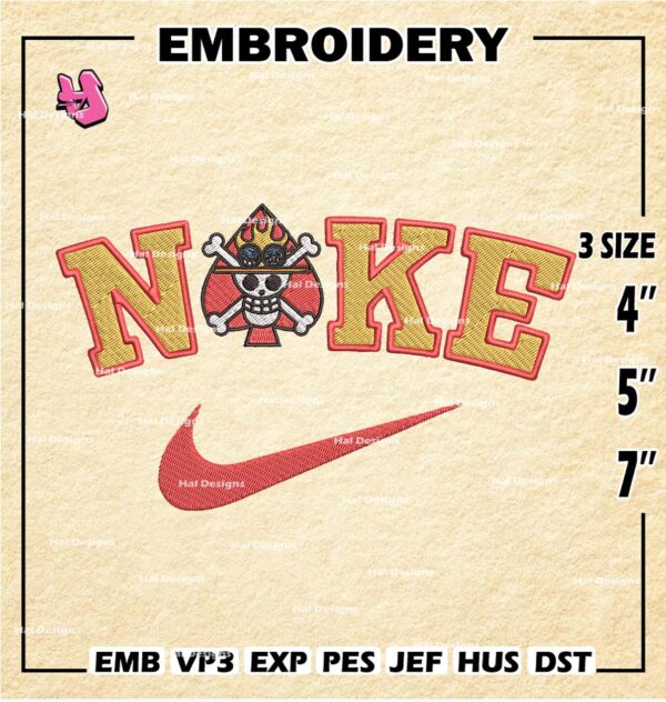 Nike Portgas D. Ace Machine Embroidery Pattern, One Piece Embroidery Designs, Logo Embroidery Files, Digital Download