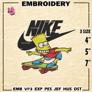 Nike Embroidery Files, Nike x Bart Skateboard Embroidery Designs, Bart Skateboard, Machine Embroidery Pattern