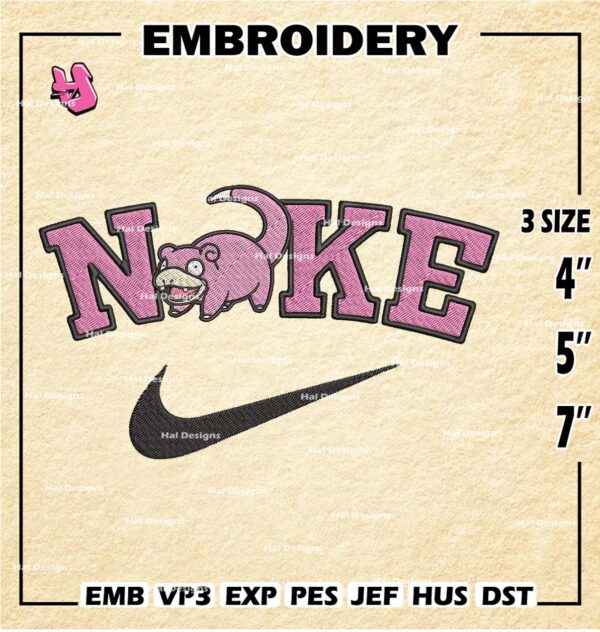 Nike Pokemon Slowpoke Embroidery Designs, Pokemon Logo Embroidery Files, Machine Embroidery Pattern, Digital Download