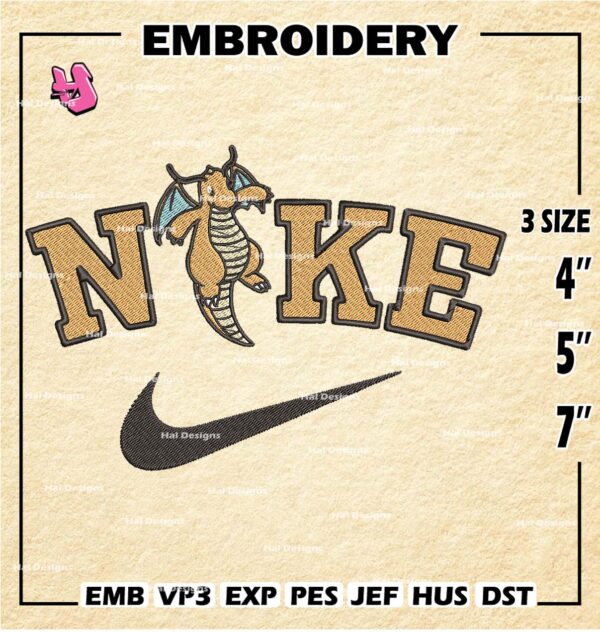 Nike Pokemon Dragonite Embroidery Designs, Dragonite Logo Embroidery Files, Machine Embroidery Pattern, Digital Download