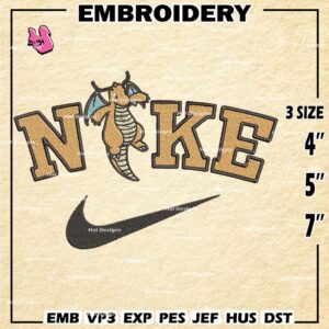 Nike Pokemon Dragonite Embroidery Designs, Dragonite Logo Embroidery Files, Machine Embroidery Pattern, Digital Download