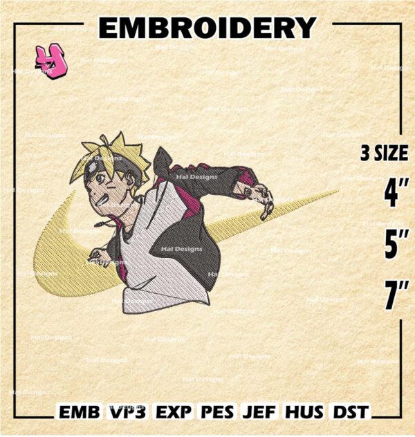 Nike Boruto Machine Embroidery Pattern, Digital Download, Uzumaki Boruto Embroidery Designs, Anime Logo Embroidery Files