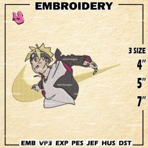 Nike Boruto Machine Embroidery Pattern, Digital Download, Uzumaki Boruto Embroidery Designs, Anime Logo Embroidery Files
