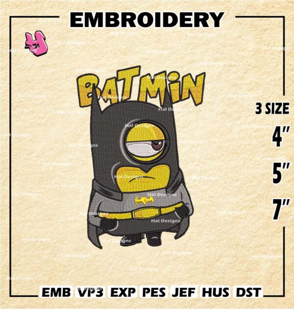 Minion Batman Embroidery Pattern, Minion Batman Embroidery Designs, DC Logo Embroidery Files, Digital Download