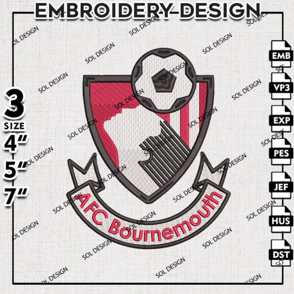 AFC Bournemouth Embroidery Files, Football Team, Premier League Embroidery files, EPL AFC Bournemouth Logo, Digital Download