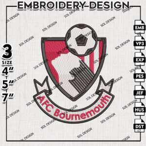 AFC Bournemouth Embroidery Files, Football Team, Premier League Embroidery files, EPL AFC Bournemouth Logo, Digital Download
