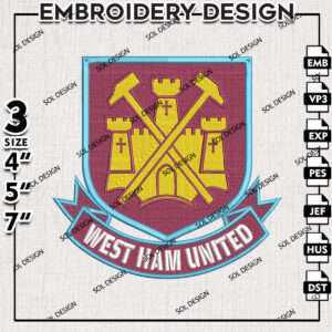 West Ham United Embroidery Design, Premier League Embroidery files, EPL West Ham United Teams, Football, Digital Download
