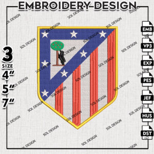 Atlético Madrid Embroidery Design, La Liga Embroidery files, La Liga Atlético Madrid Teams, Football, Digital Download