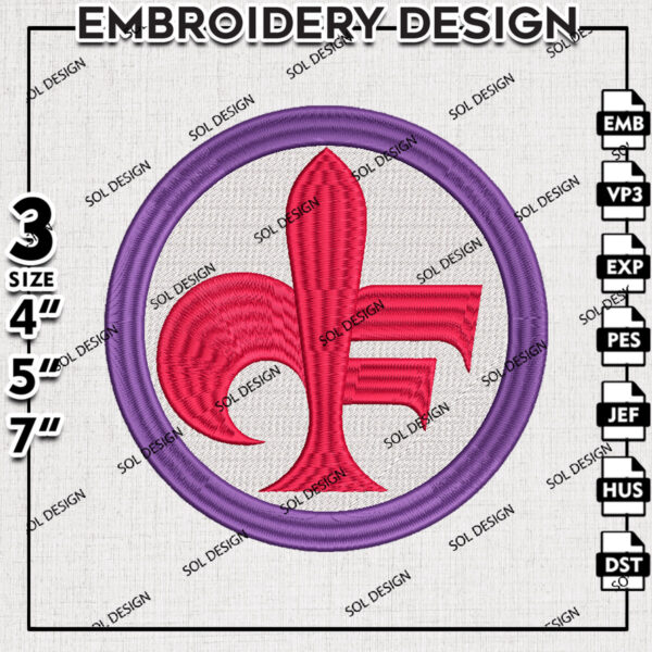 ACF Fiorentina Logo Embroidery Design, Serie A Embroidery files, Serie A ACF Fiorentina Teams, Digital Download