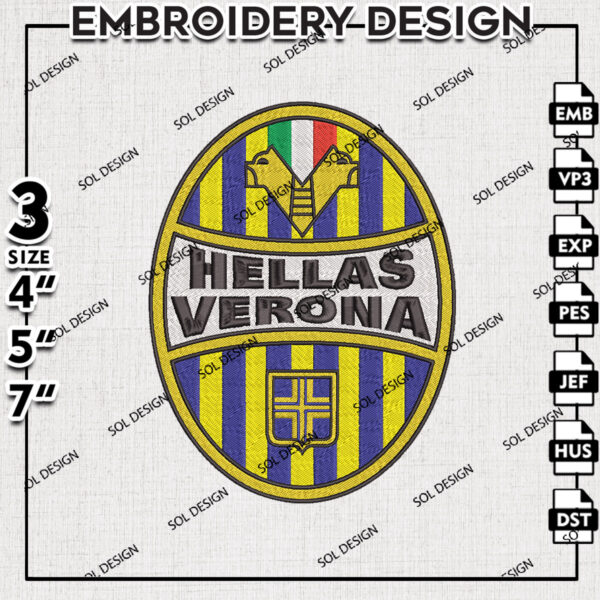 Hellas Verona F.C. Football Team Embroidery Design, Serie A Embroidery files, Serie A Hellas Verona F.C. Teams, Digital Download