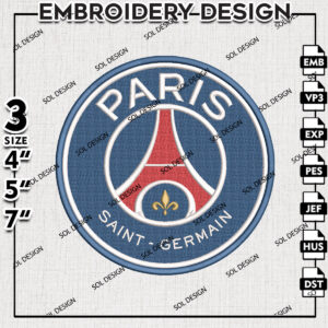 Paris Saint Germain Logo Embroidery Design, Ligue 1 Embroidery files, Ligue 1 PSG Teams, Football, Digital Download