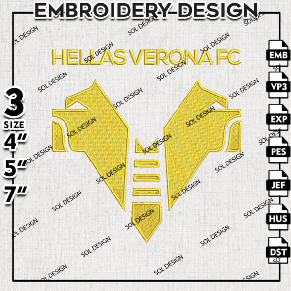 Hellas Verona Football Logo Embroidery Design, Serie A Embroidery files, Serie A Hellas Verona Teams, Digital Download