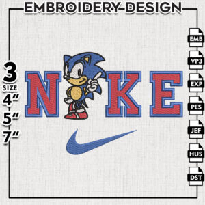 Nike Sonic Hedgehog Embroidery Designs, Sonic Character Embroidery Files, Cartoon Machine Embroidery Pes Dst, Digital Download