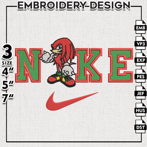Nike Knuckles Embroidery Designs, Sonic the Hedgehog Embroidery Files, Cartoon Machine Embroidery Pes Dst Files