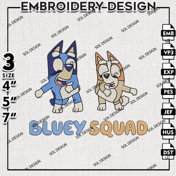 Bluey Squad Machine Embroidery Designs, Bluey Chilli Heeler Embroidery files, Bluey Cartoon Digital Files