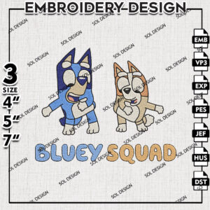 Bluey Squad Machine Embroidery Designs, Bluey Chilli Heeler Embroidery files, Bluey Cartoon Digital Files