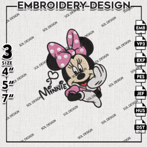 Minnie Mouse Embroidery files, Disney Embroidery Designs, Machine Embroidery Pes Dst, Minnie Embroidery