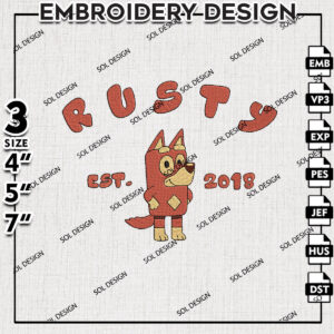Bluey Rusty Embroidery Files, Bluey Character Embroidery Designs, Machine Embroidery Pes Dst