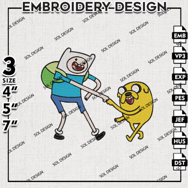 Finn the Human and Jake the Dog Embroidery Files, Adventure Time Embroiddery Designs, Machine Embroidery Pes Dst
