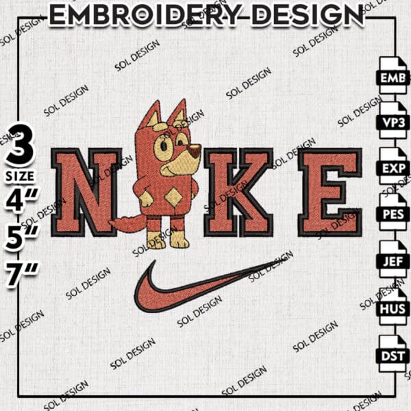 Nike Rusty Bluey Embroidery Designs, Bluey Cartoon Embroidery Files, Disney Movie Embroidery pes Files, Instant download