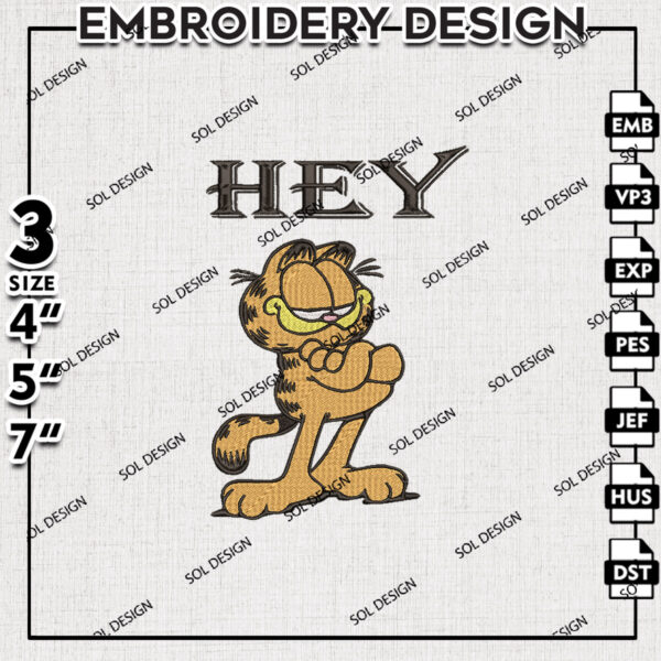 HEY Garfield Embroidery Files, Garfield Cartoon Embroidery Design, Cartoon Character Machine Embroidery Digital Files