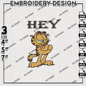 HEY Garfield Embroidery Files, Garfield Cartoon Embroidery Design, Cartoon Character Machine Embroidery Digital Files