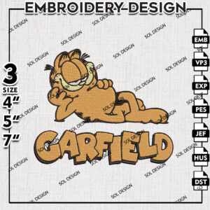 Funny Garfield Embroidery Files, Garfield Cartoon Embroidery Design, Machine Embroidery Digital Files
