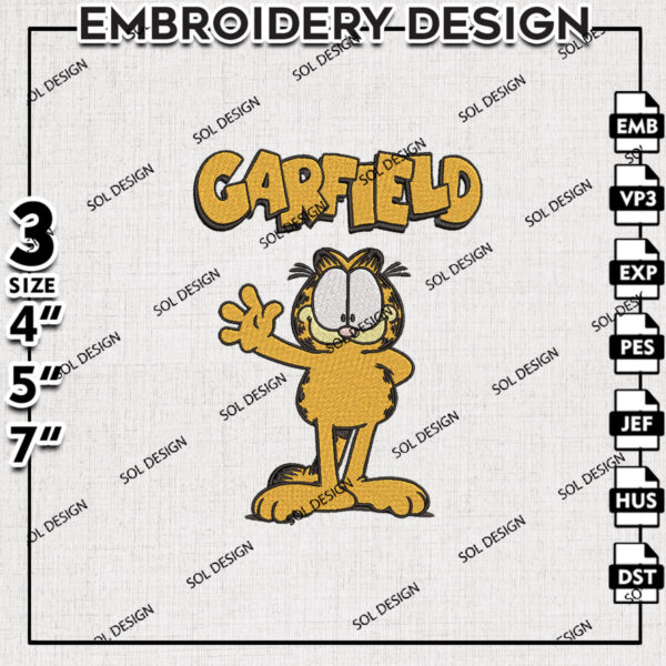 Funny Garfield Cartoon Embroidery Design, Garfield Character Embroidery Files, Machine Embroidery Pes Dst, Digital Files
