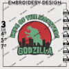 Godzilla Embroidery Design, King of Monsters Embroidery Files, Movie Machine Embroidery, Digital Files