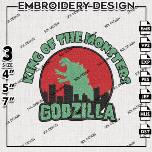 Godzilla Embroidery Design, King of Monsters Embroidery Files, Movie Machine Embroidery, Digital Files