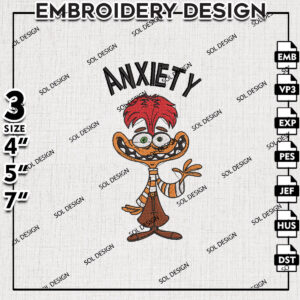 Anxiety Embroidery Files, Inside Out Movie Character Embroidery Design, Machine Embroidery Design