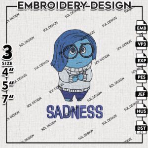Sadness Inside Out Embroidery Design, Inside Out Character Embroidery Design, Cartoon Machine Embroidery Pes Dst