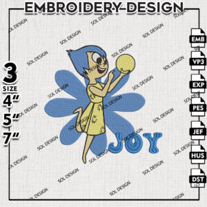 Joy Inside Out Embroidery Files, Inside Out Character Inspired Embroidery Design, Pes Dst Digital Files