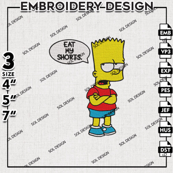 Eat My Short Embroidery Designs, The Simpsons Character Embroidery Files, Funny Meme, 3 sizes, Machine embroidery Files, Digital Download