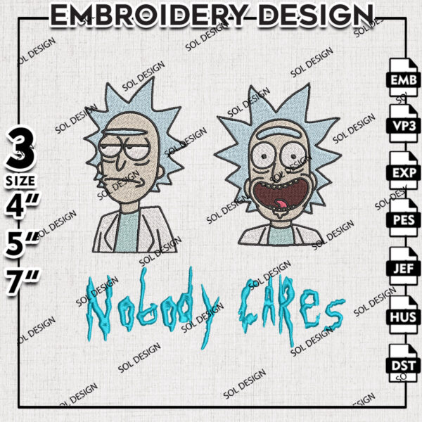 No Body Cares Rick and Morty Embroidery Files, Cartoon Embroidery Designs, Cartoon Machine Embroidery Pes Dst, Digital Download
