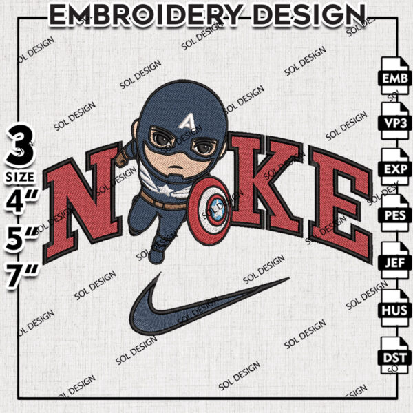 Nike Captain America Embroidery Designs, Captain America, Superman Machine Embroidery Pes Dst, Digital Download